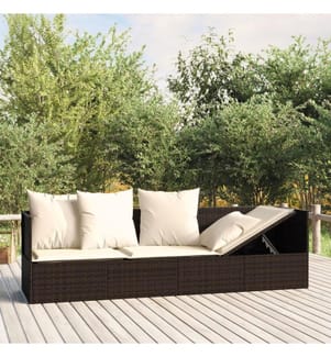 Outdoor-Loungebett mit Kissen Braun Poly Rattan
