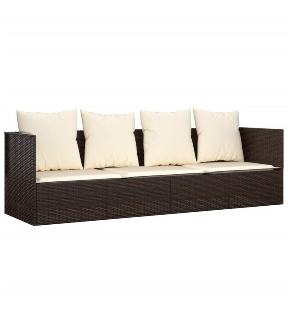 Outdoor-Loungebett mit Kissen Braun Poly Rattan