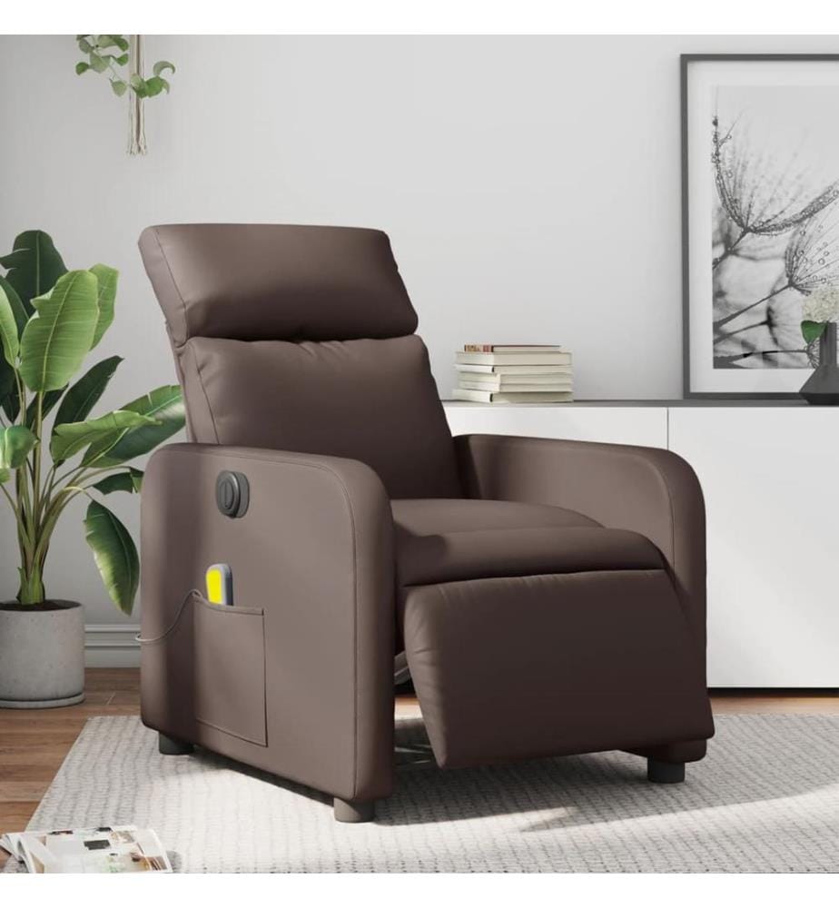 Fauteuil de massage inclinable électrique marron similicuir