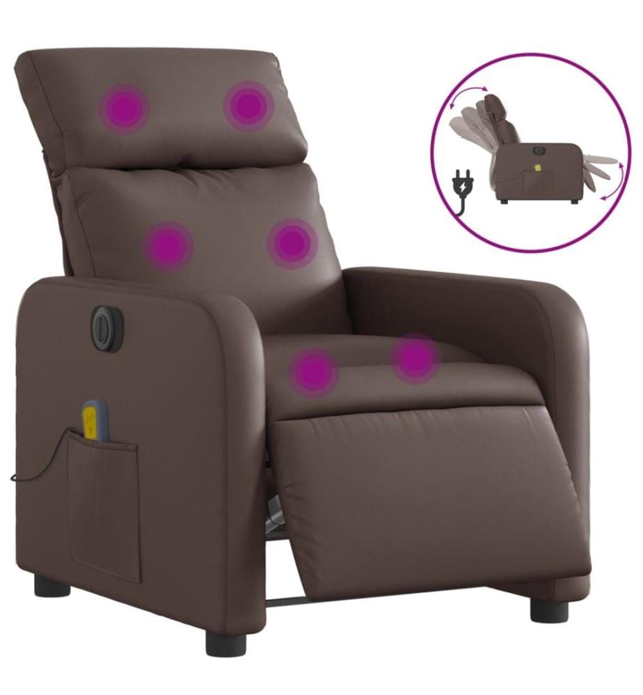 Fauteuil de massage inclinable électrique marron similicuir