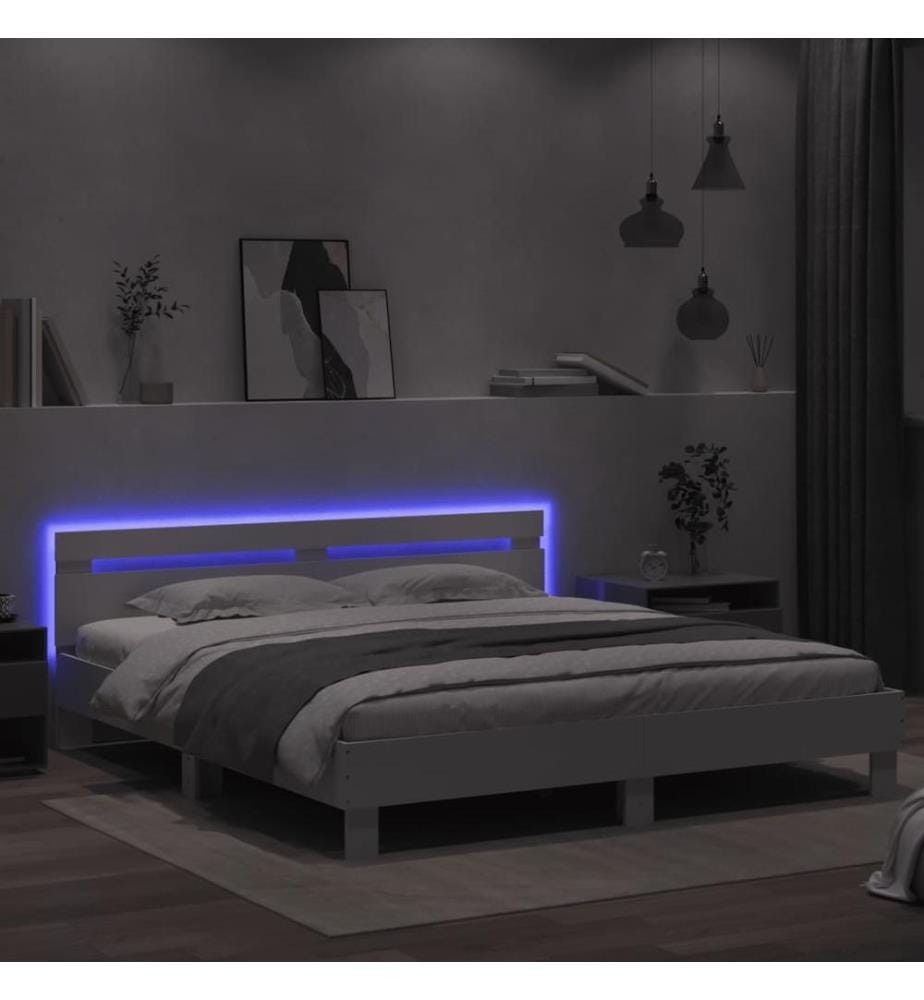 Bettgestell mit Kopfteil und LED-Beleuchtung Weiss 160x200 cm