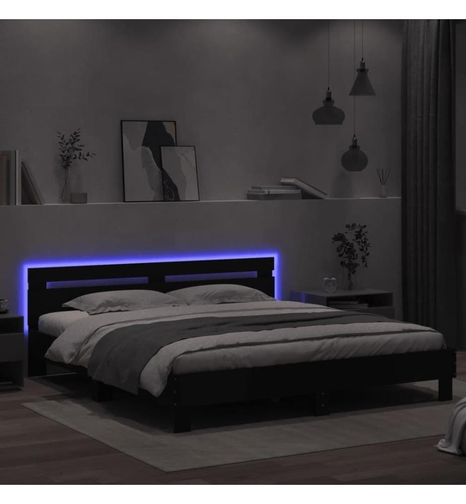 Bettgestell mit Kopfteil und LED-Beleuchtung Schwarz 160x200 cm