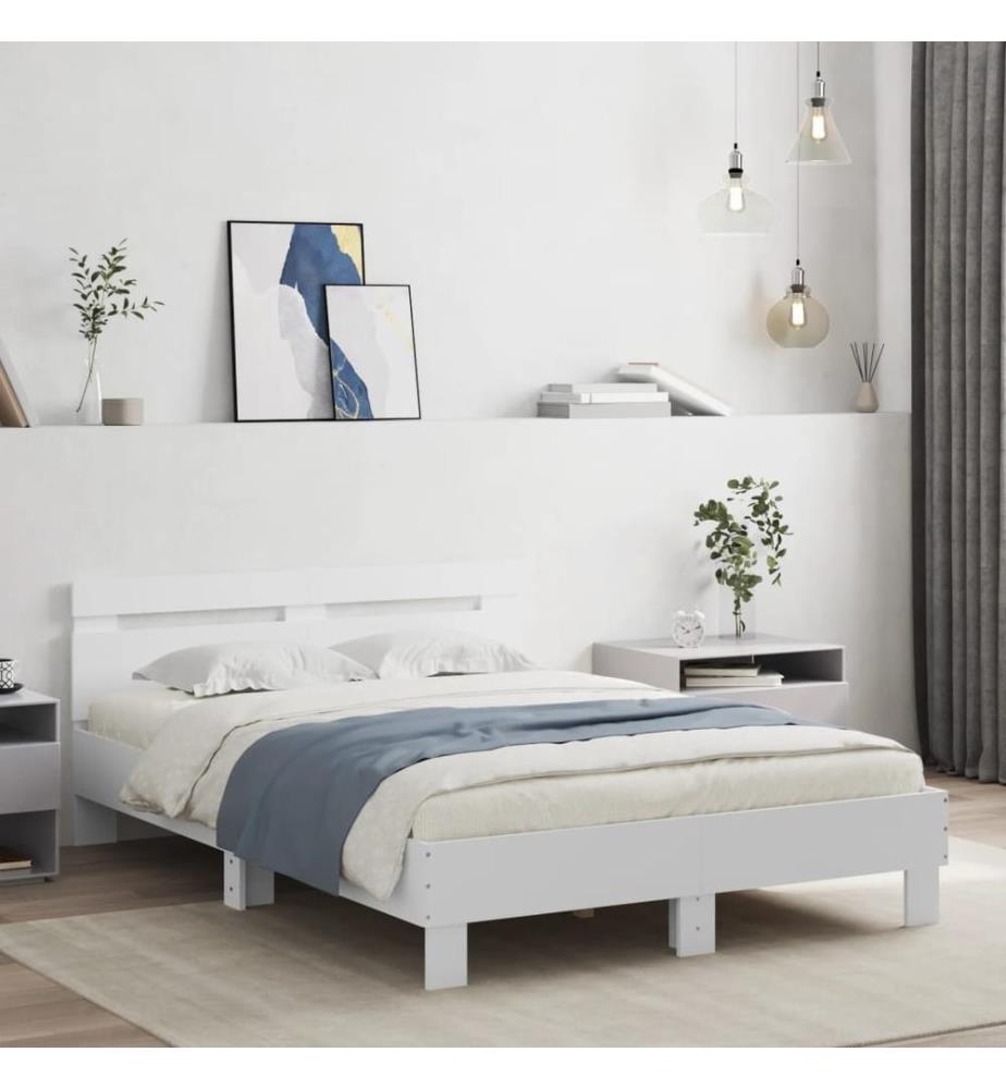 Bettgestell mit Kopfteil LED-Beleuchtung Weiss 120x200 cm