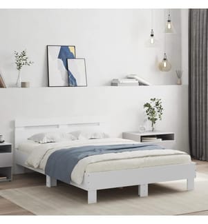 Bettgestell mit Kopfteil LED-Beleuchtung Weiss 120x200 cm