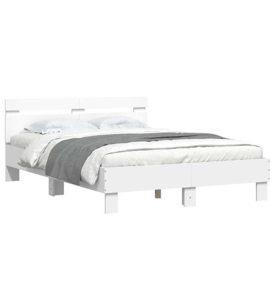 Bettgestell mit Kopfteil LED-Beleuchtung Weiss 120x200 cm