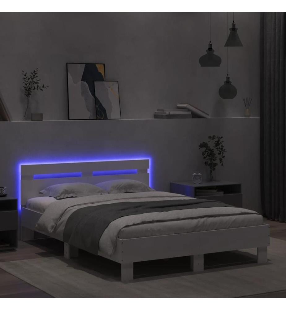 Bettgestell mit Kopfteil LED-Beleuchtung Weiss 120x200 cm