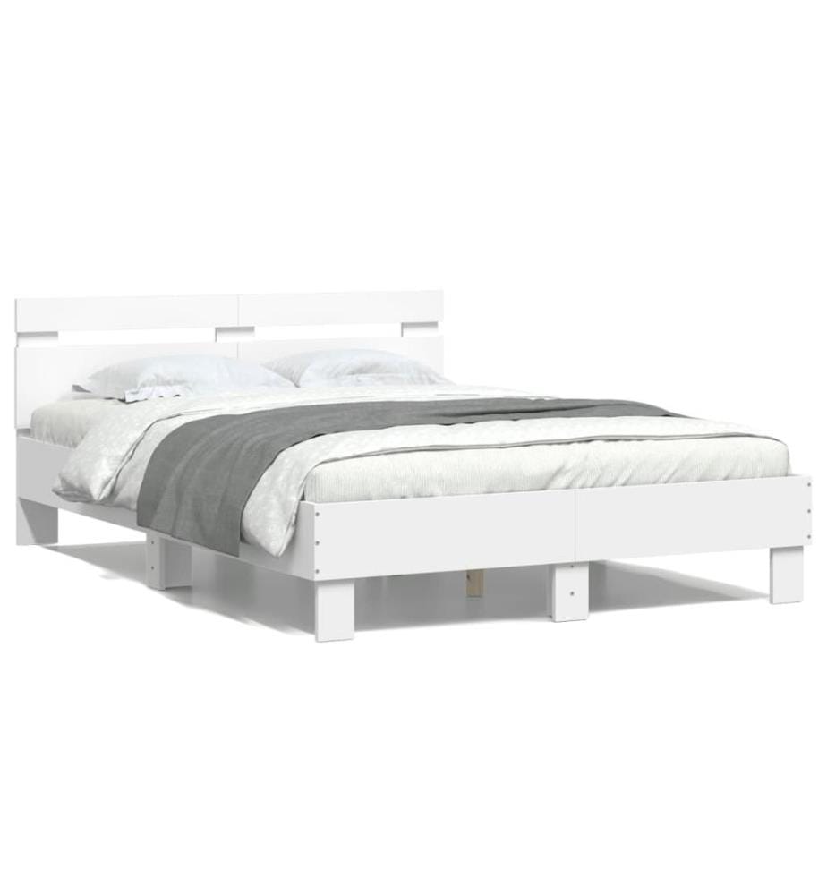 Bettgestell mit Kopfteil LED-Beleuchtung Weiss 120x200 cm