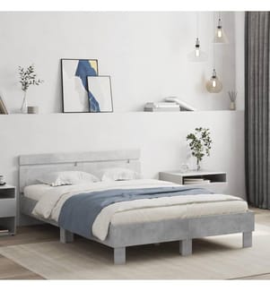 Bettgestell mit Kopfteil LED-Beleuchtung Betongrau 120x200 cm