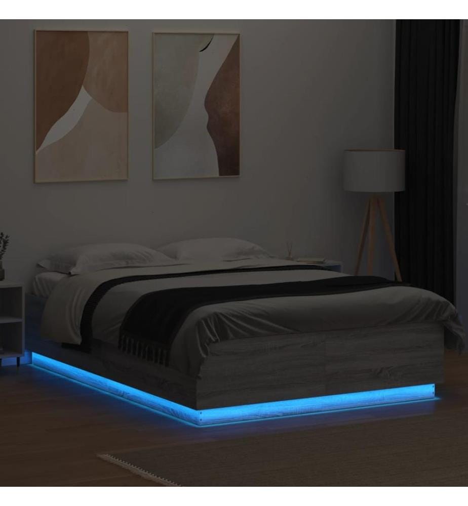 Bettgestell mit LED Grau Sonoma 140x200 cm Holzwerkstoff