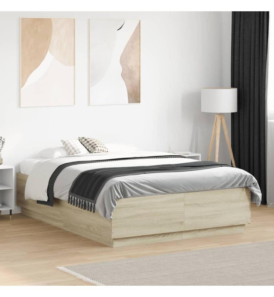 Bettgestell mit LED Sonoma-Eiche 120x190 cm Holzwerkstoff