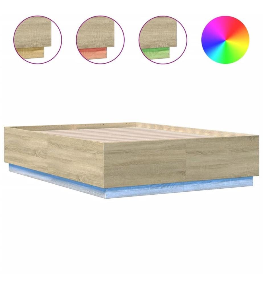 Bettgestell mit LED Sonoma-Eiche 120x190 cm Holzwerkstoff