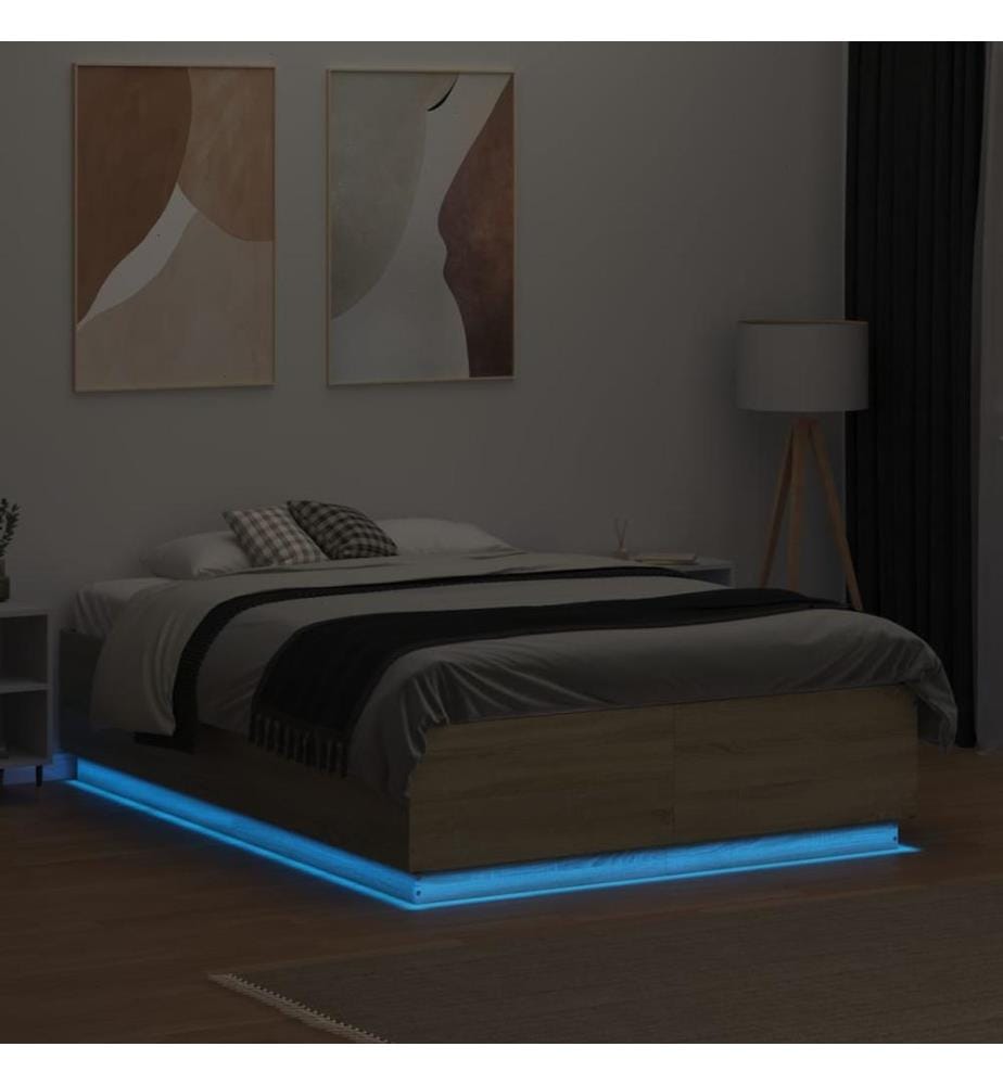 Bettgestell mit LED Sonoma-Eiche 120x190 cm Holzwerkstoff