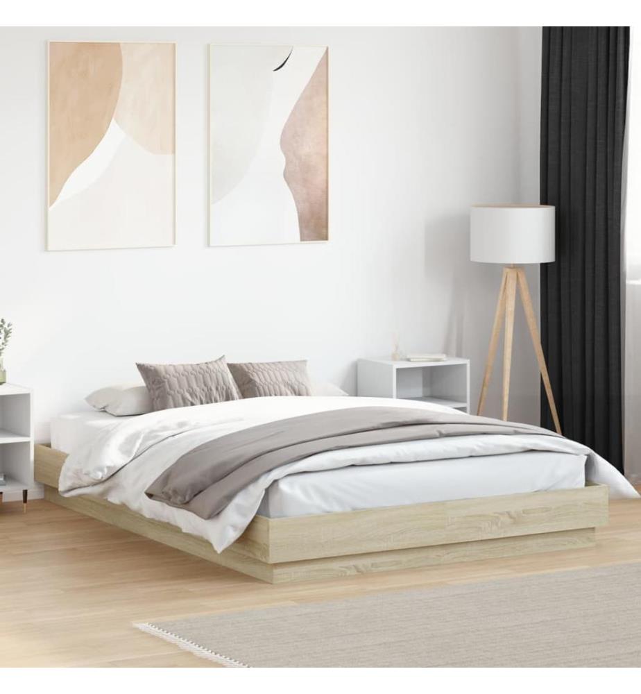 Bettgestell mit LED Sonoma-Eiche 120x200 cm