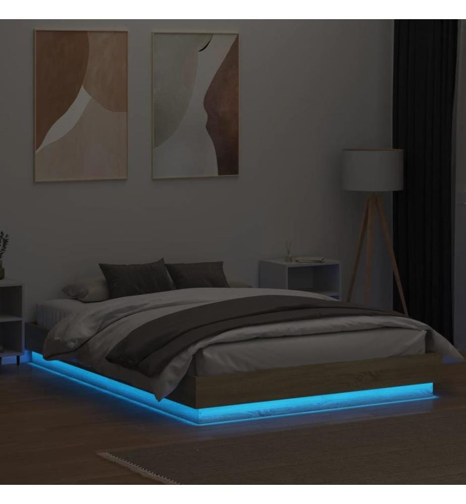 Bettgestell mit LED Sonoma-Eiche 120x200 cm