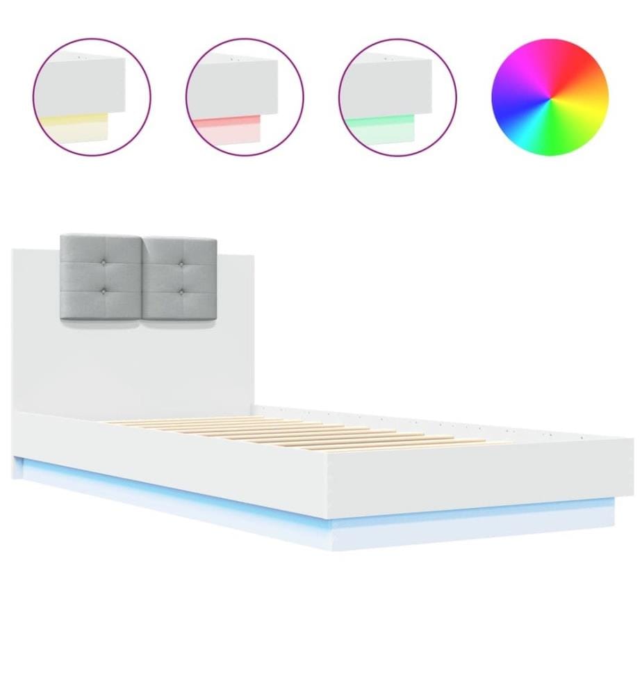 Bettgestell mit Kopfteil und LED-Leuchten Weiss 100x200 cm