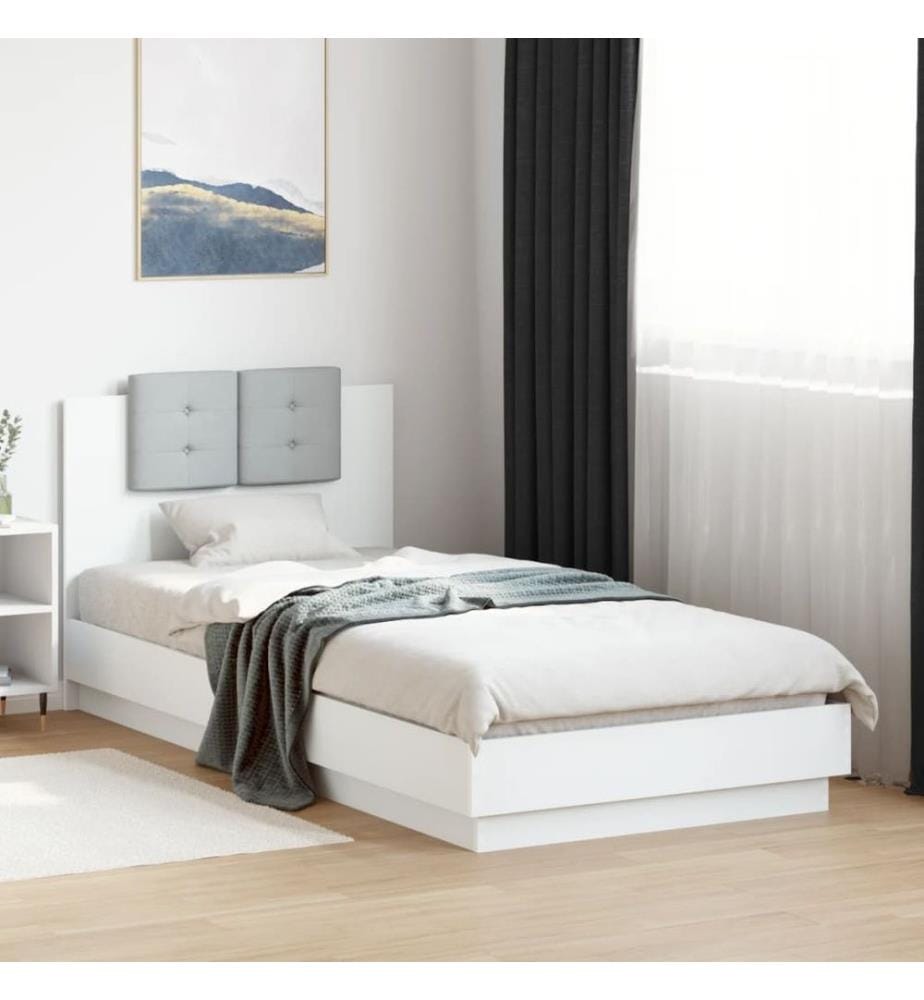 Bettgestell mit Kopfteil und LED-Leuchten Weiss 100x200 cm