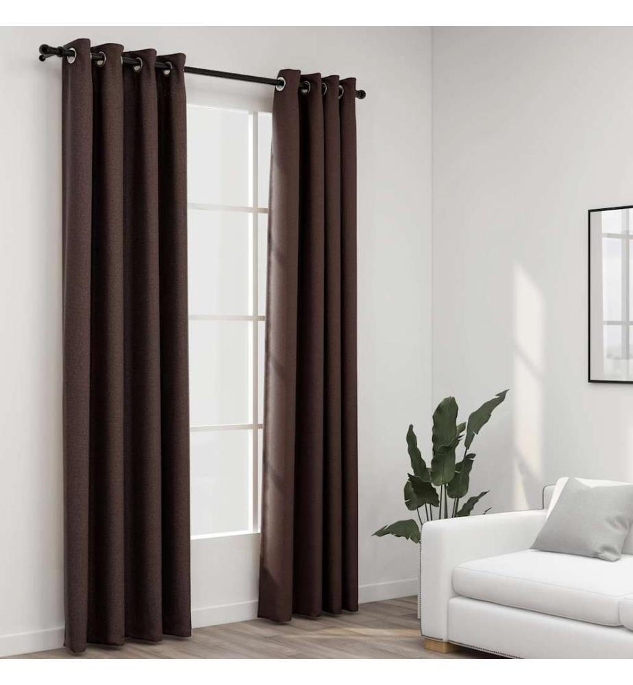Rideaux occultants Aspect lin avec oeillets 2pcs Taupe 140x225cm