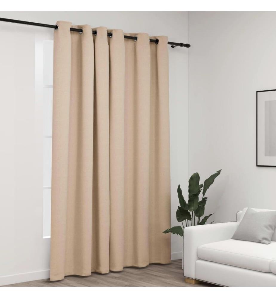 Rideau occultant Aspect de lin avec oeillets Beige 290x245 cm