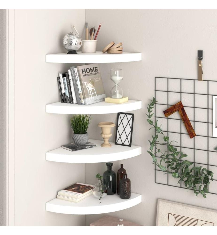 Eck-Schweberegale 4 Stk. Weiss 35x35x3,8 cm MDF