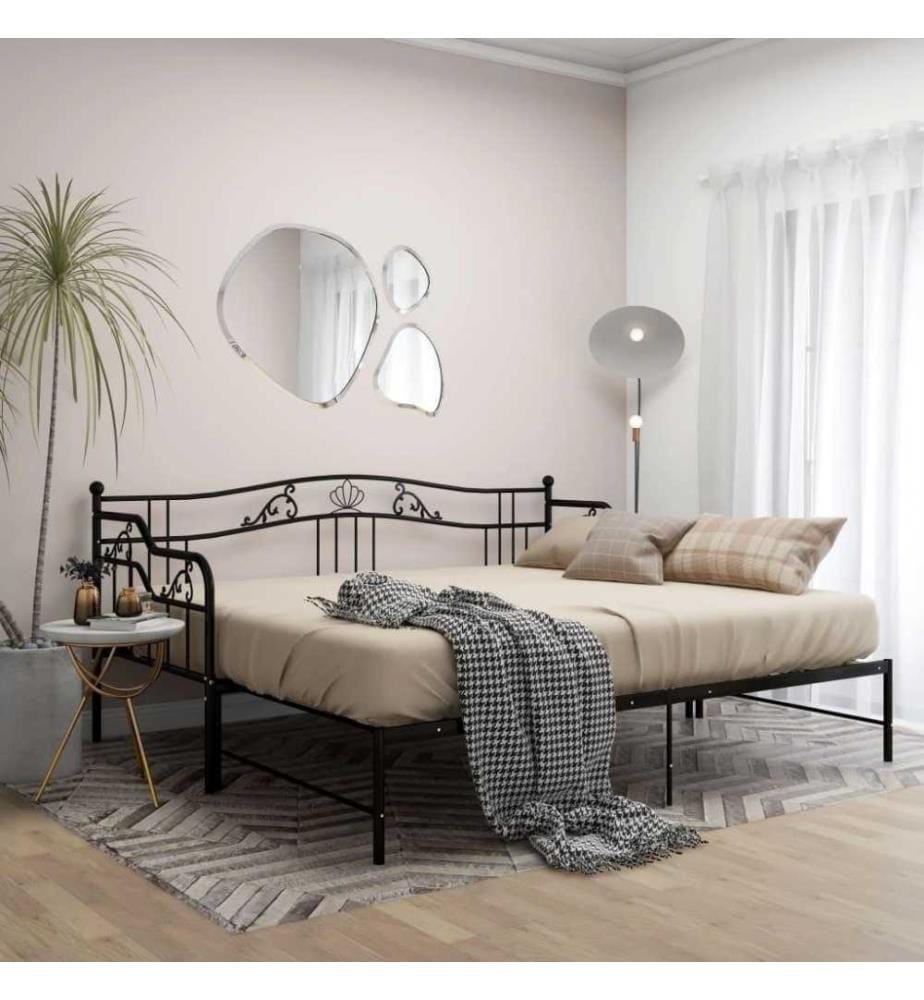 Ausziehsofa Bettgestell Schwarz Metall 90x200 cm