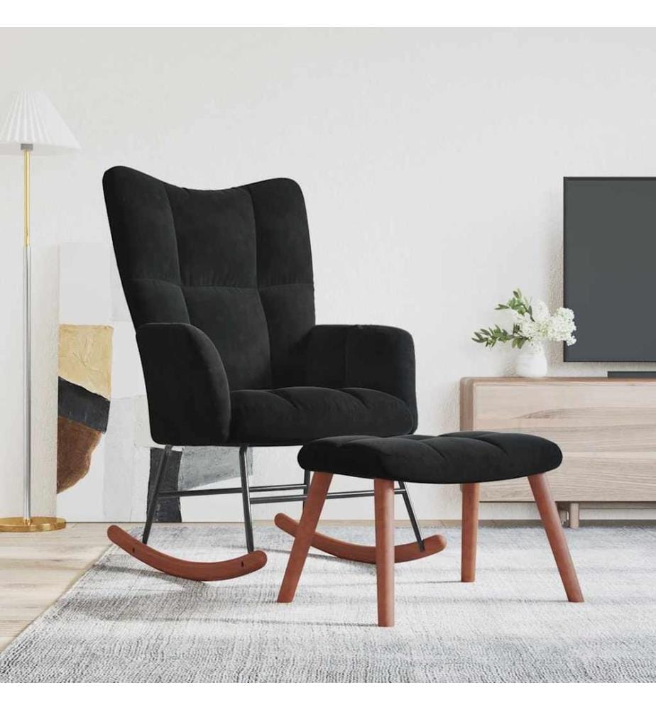 Chaise à bascule avec repose-pied Noir Velours