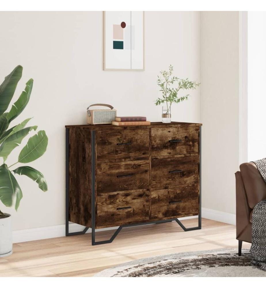 Commode chêne fumé 91x35,5x74,5 cm bois d'ingénierie