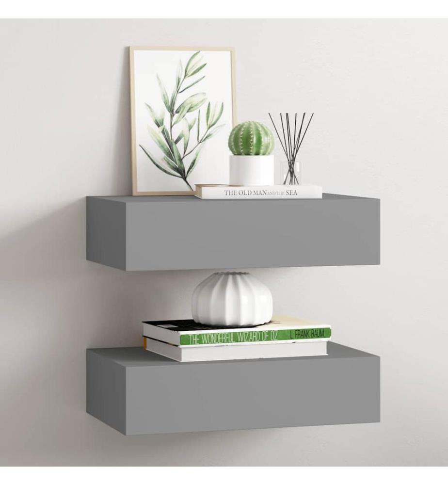 Wandregale mit Schubladen 2 Stk. Grau 40x23,5x10 cm MDF