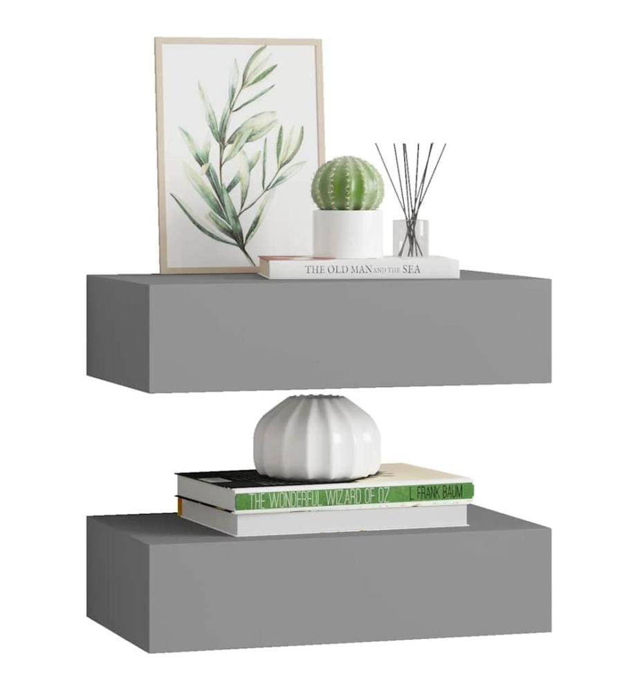 Wandregale mit Schubladen 2 Stk. Grau 40x23,5x10 cm MDF