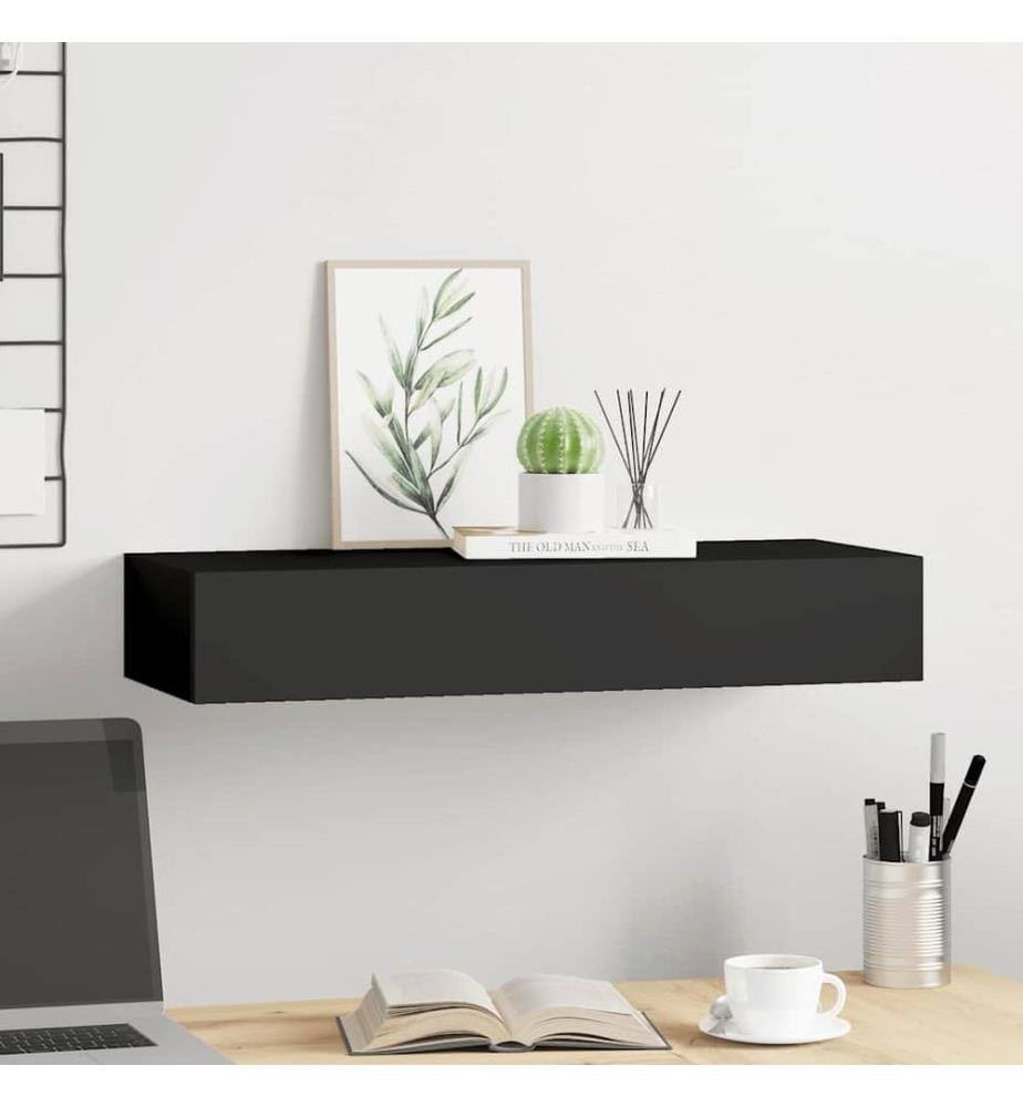 Wandregal mit Schublade Schwarz 60x23,5x10 cm MDF