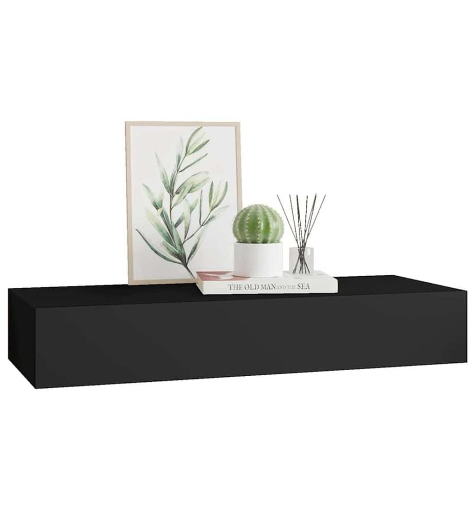Wandregal mit Schublade Schwarz 60x23,5x10 cm MDF