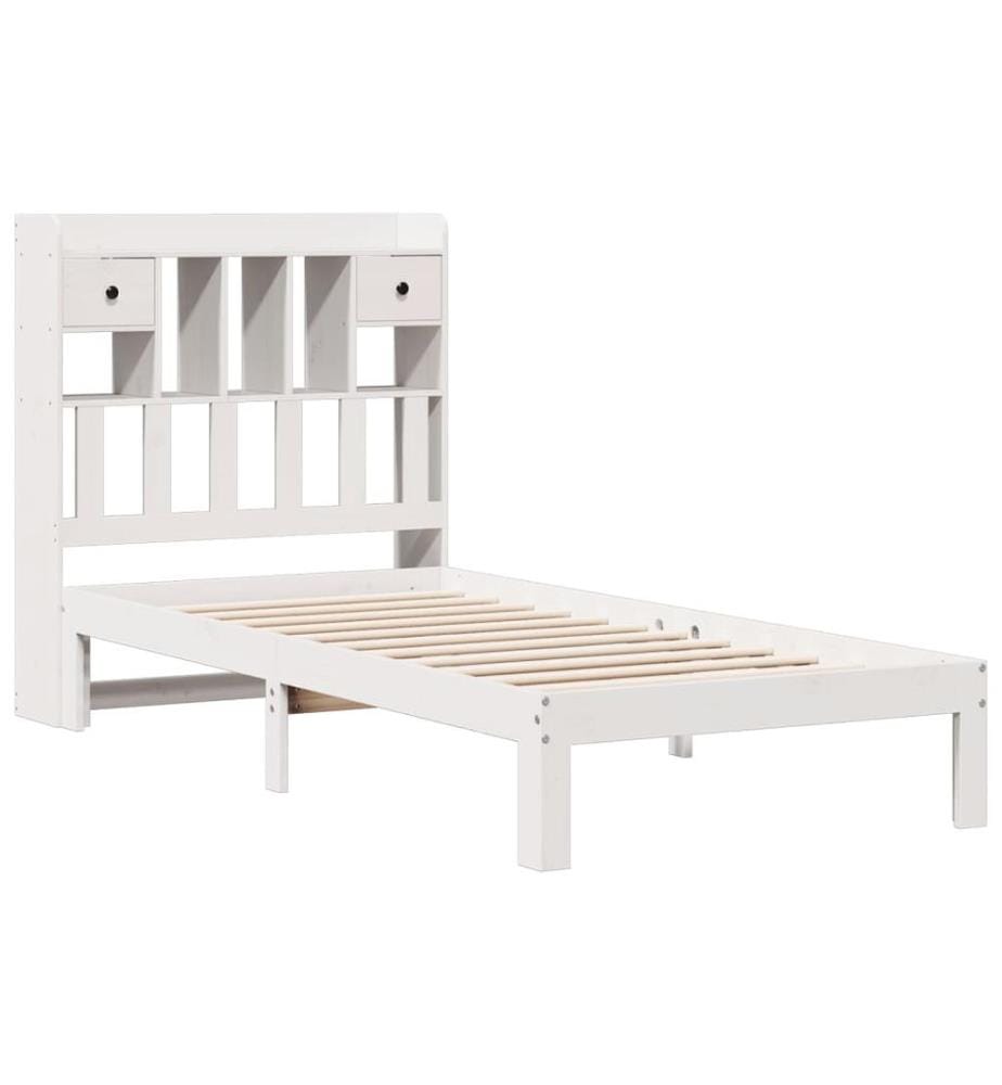 Lit bibliothèque sans matelas blanc 90x200cm bois de pin massif