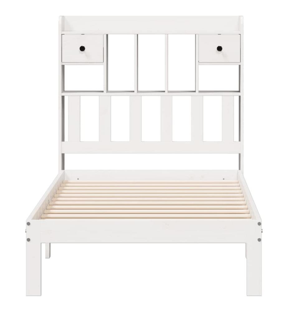 Lit bibliothèque sans matelas blanc 90x200cm bois de pin massif