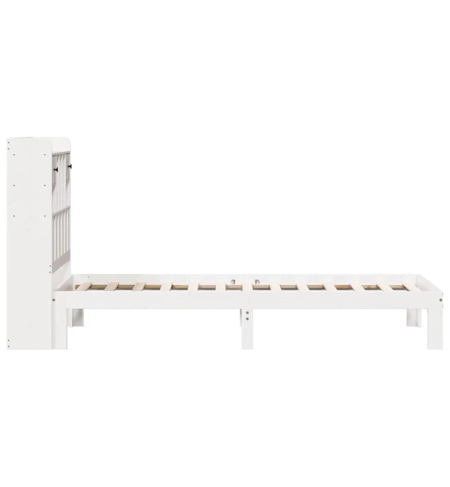 Lit bibliothèque sans matelas blanc 90x200cm bois de pin massif