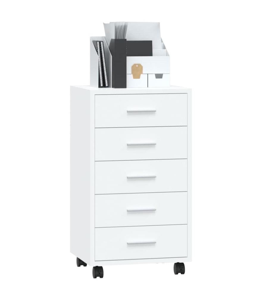 Armoire à tiroirs avec roulettes Blanc brillant Bois ingénierie