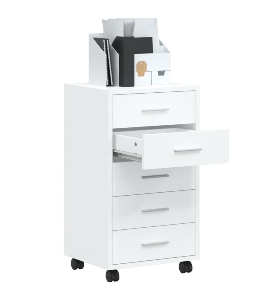 Armoire à tiroirs avec roulettes Blanc brillant Bois ingénierie