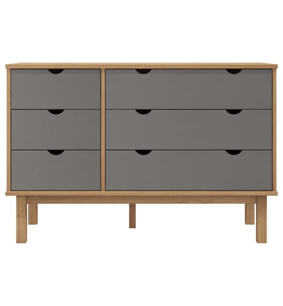 Commode OTTA marron et gris 111x43x73,5 cm bois de pin massif