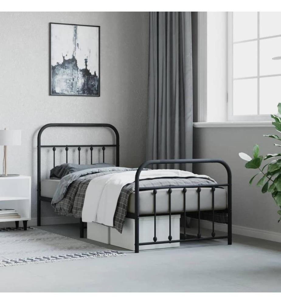 Bettgestell mit Kopf- und Fussteil Metall Schwarz 90x190 cm