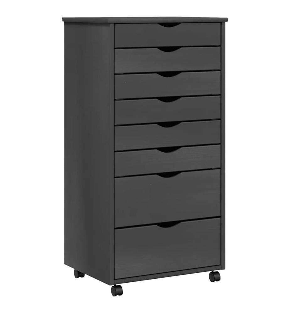 Armoire roulante avec tiroirs MOSS gris bois de pin solide