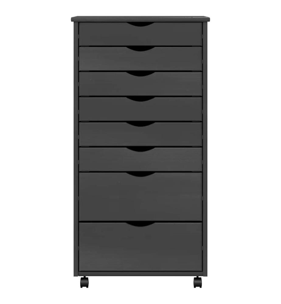 Armoire roulante avec tiroirs MOSS gris bois de pin solide