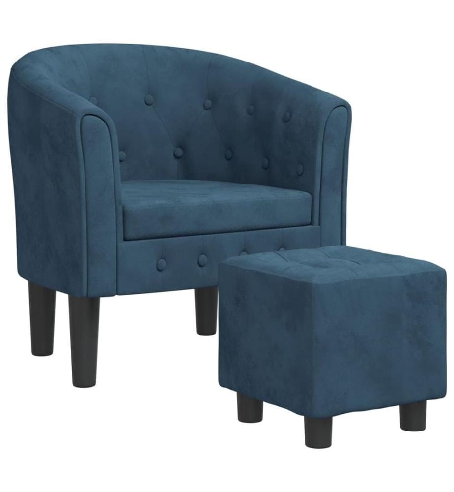 Fauteuil avec repose-pied bleu foncé velours
