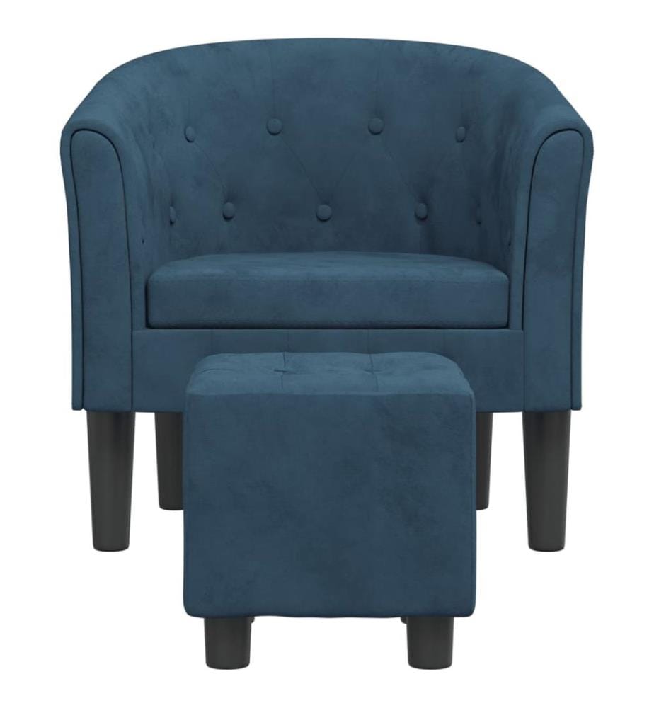 Fauteuil avec repose-pied bleu foncé velours
