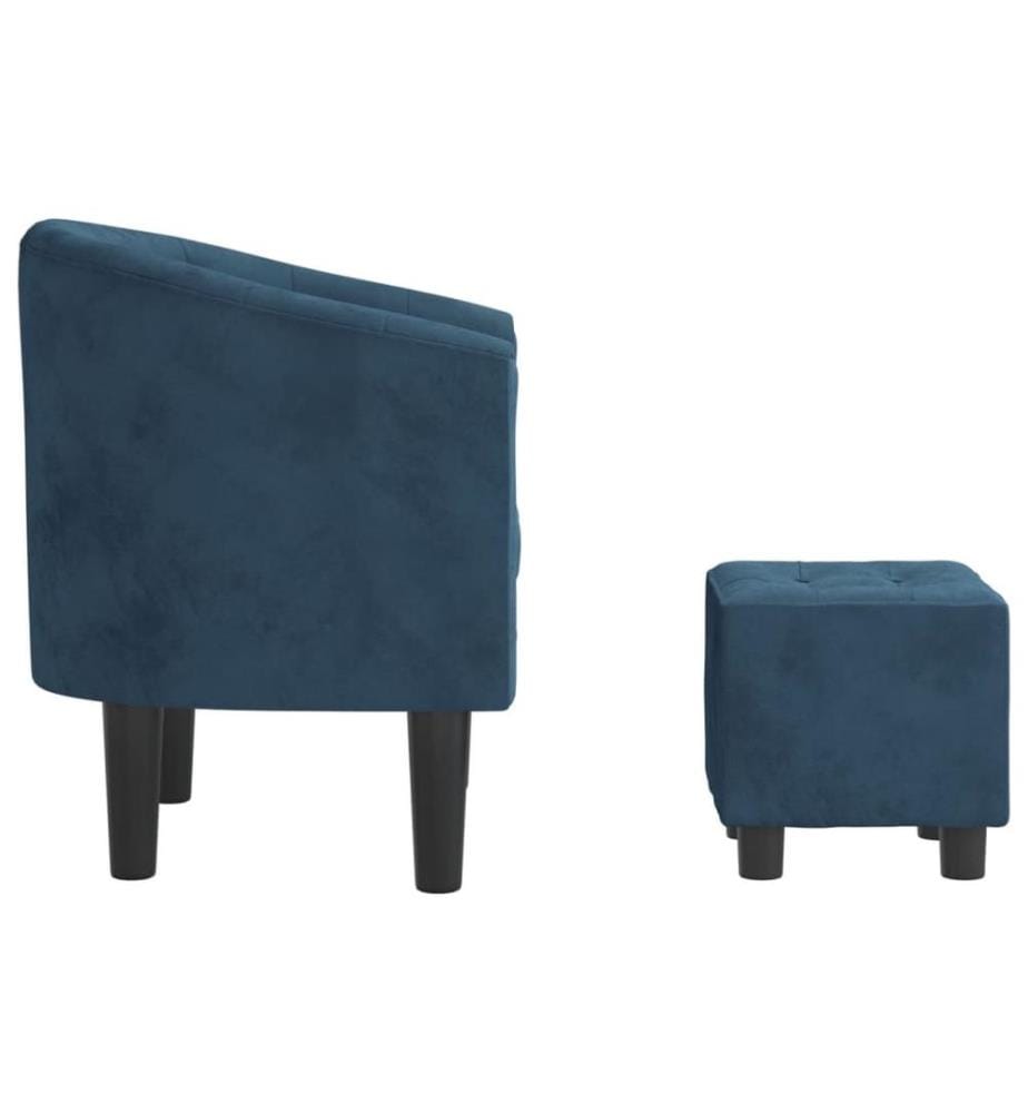 Fauteuil avec repose-pied bleu foncé velours