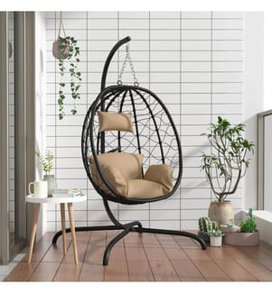 Hängesessel Ei mit Kissen Taupe Poly Rattan & Stahl