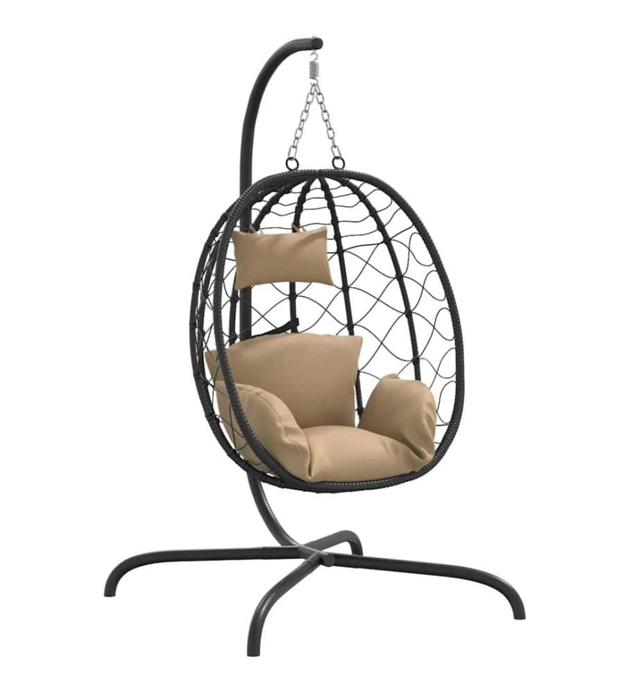 Hängesessel Ei mit Kissen Taupe Poly Rattan & Stahl