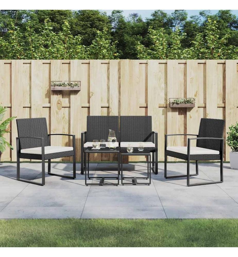 5-tlg. Garten-Essgruppe mit Kissen Schwarz PP-Rattan