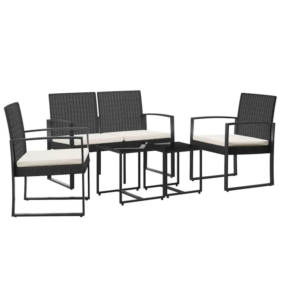 5-tlg. Garten-Essgruppe mit Kissen Schwarz PP-Rattan