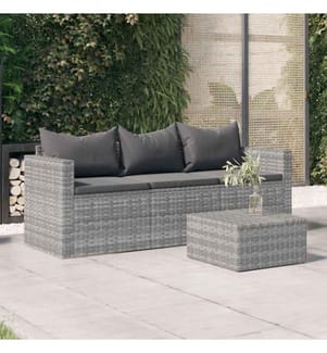 Gartensofa 3-Sitzer mit Kissen Grau Poly Rattan