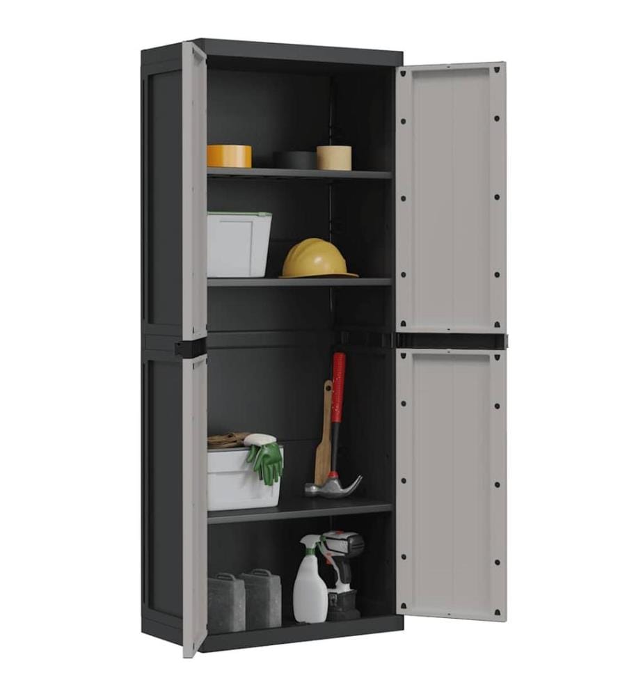 Armoire de rangement d'extérieur gris et noir 65x37x165 cm PP