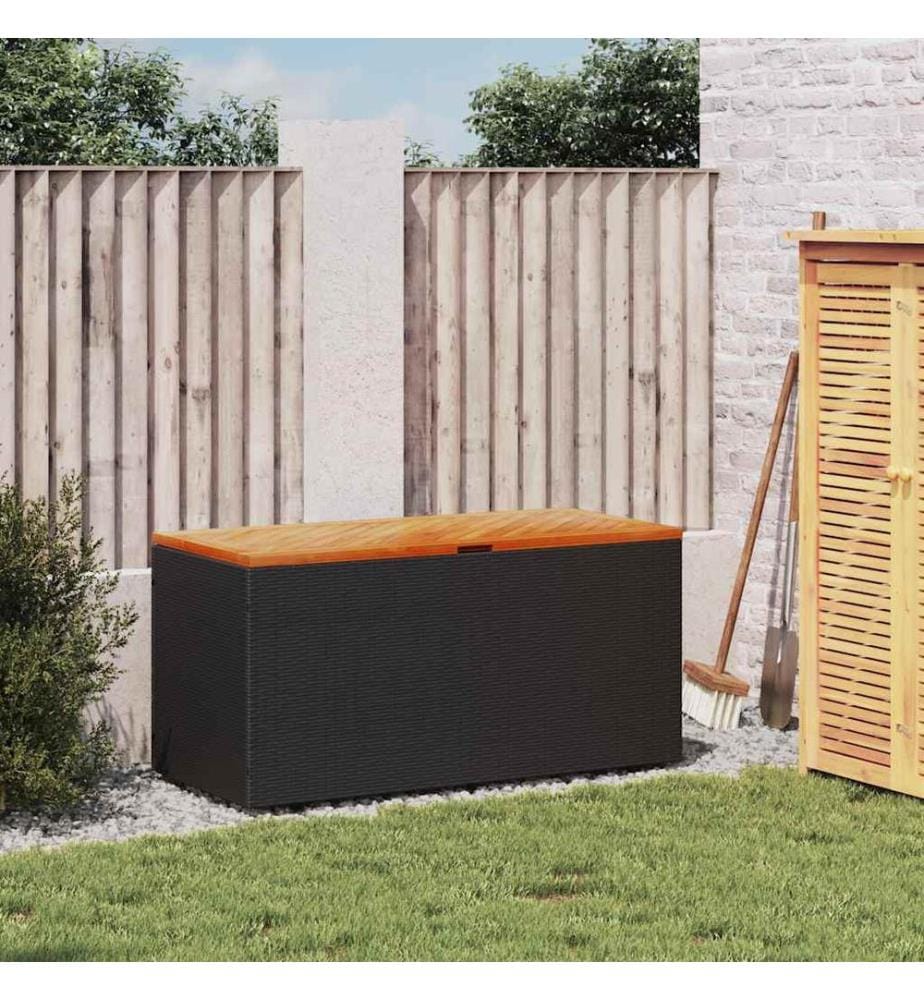 Gartentruhe Schwarz 110x50x54 cm Poly Rattan Akazienholz