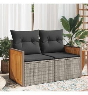 Gartensofa 2-Sitzer mit Kissen Grau Poly Rattan